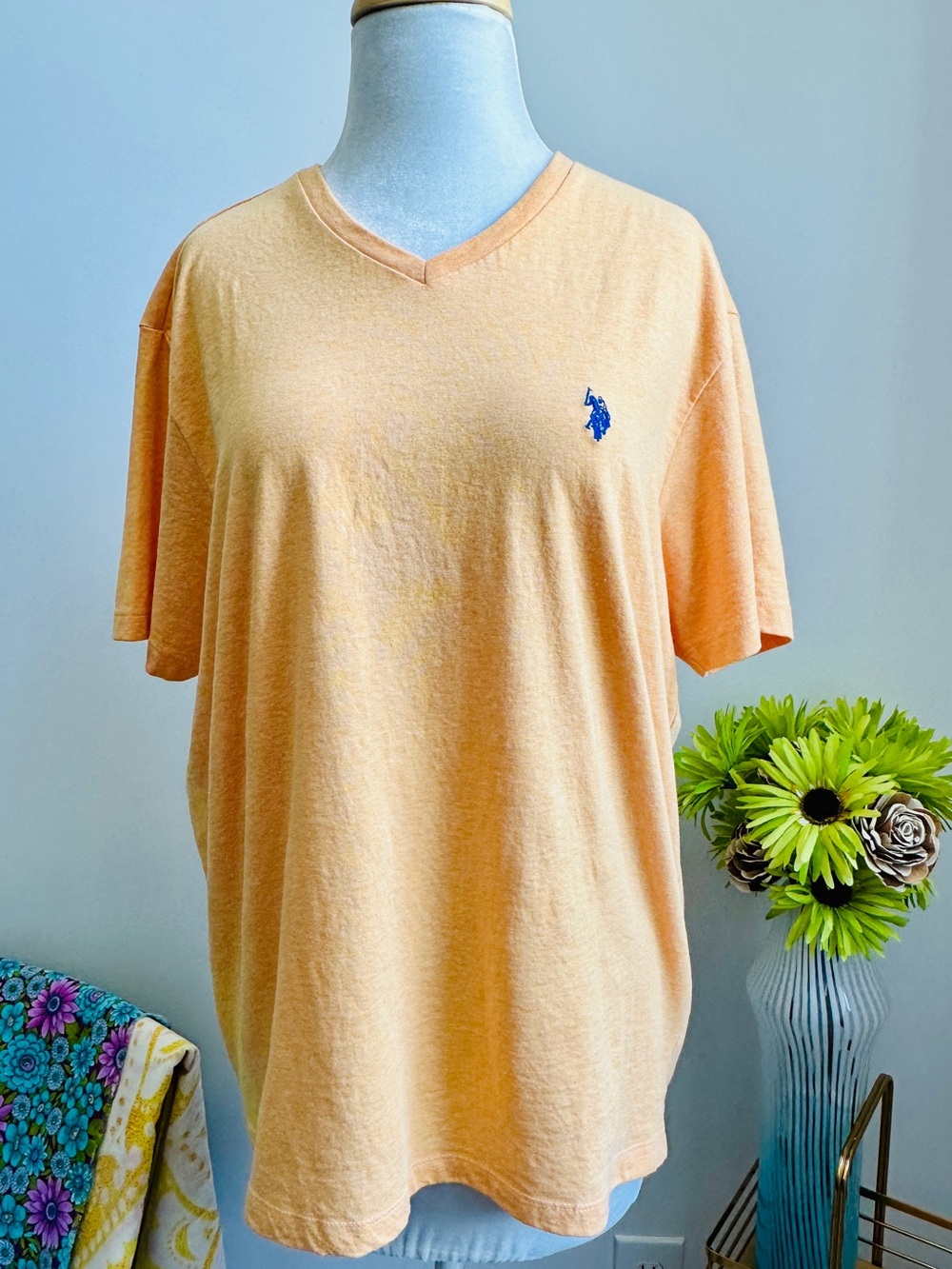 U.S. Polo Assoc. Ralph Lauren 🍊 peach sherbet V-Neck Short Sleeve Tee Shirt